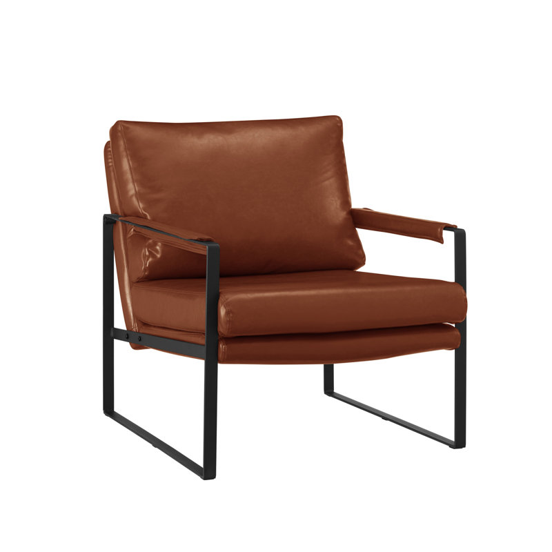 Fauteuil de 27,09 po Jasey, Similicuir brun foncé