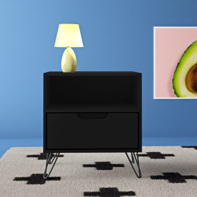 Rockefeller 20" Mid-Century Modern 1-Drawer Nightstand in Black