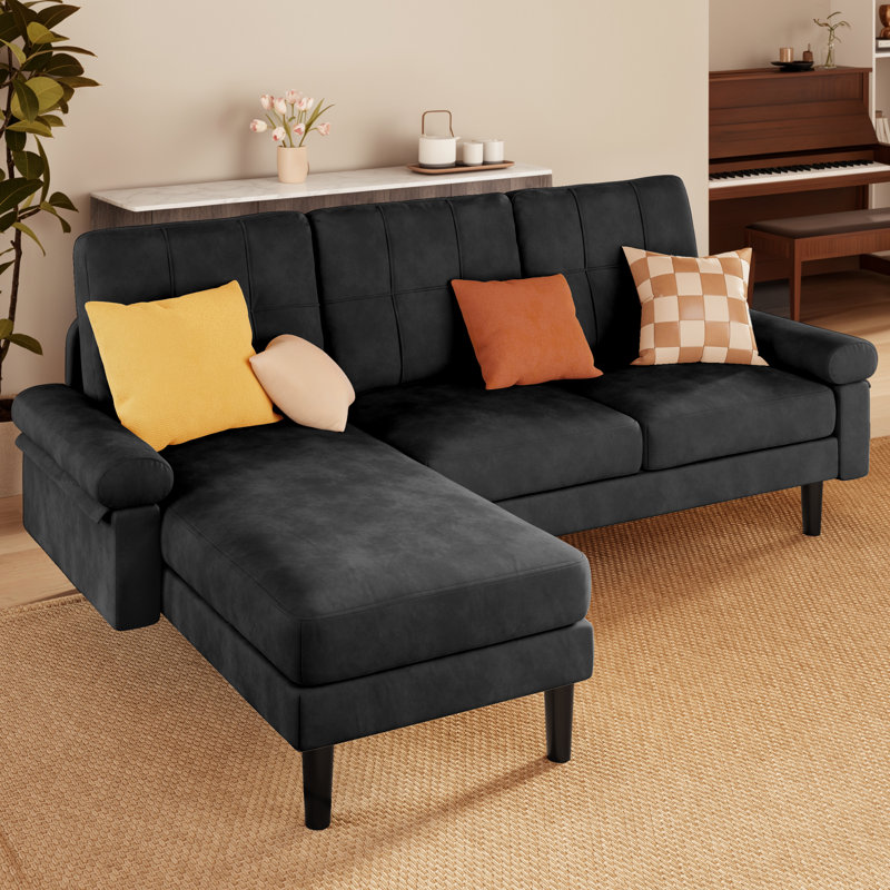 Reversible L-Shaped Modular Sectional Velvet Sofa with Removable Armrests, Ideal for Apartments, Dorms, Home Offices and Living Rooms