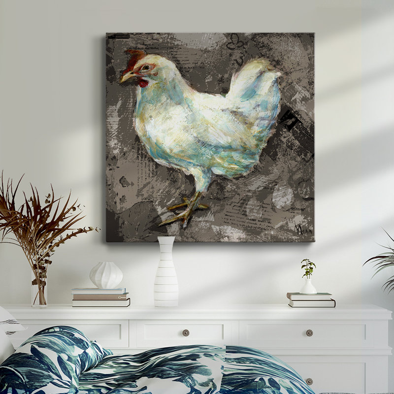 Poule blanche - Toile tendue avec châssis de qualité supérieure - prête à être accrochée