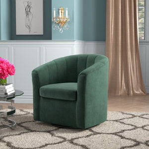 Ashworth 76.96Cm Wide Velvet Swivel Barrel Chair