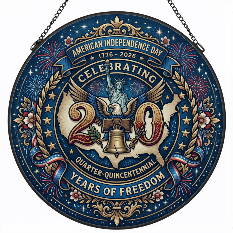 Panneau de fenêtre en verre pour décoration intérieure American Independent USA 250th Anniversary ， 7,8H, H 7,8 po
