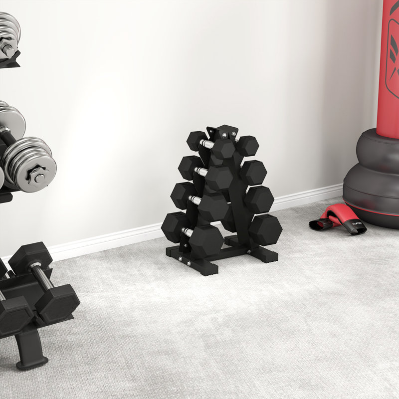 Ensemble d'haltères 100 lb avec support, poids hexagonaux enduits de caoutchouc