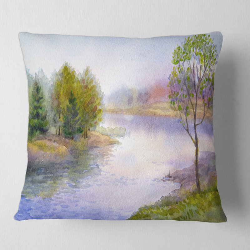 Housse de coussin et insert pour un seul arbre sur la berge de la rivière River, 16" x 16"