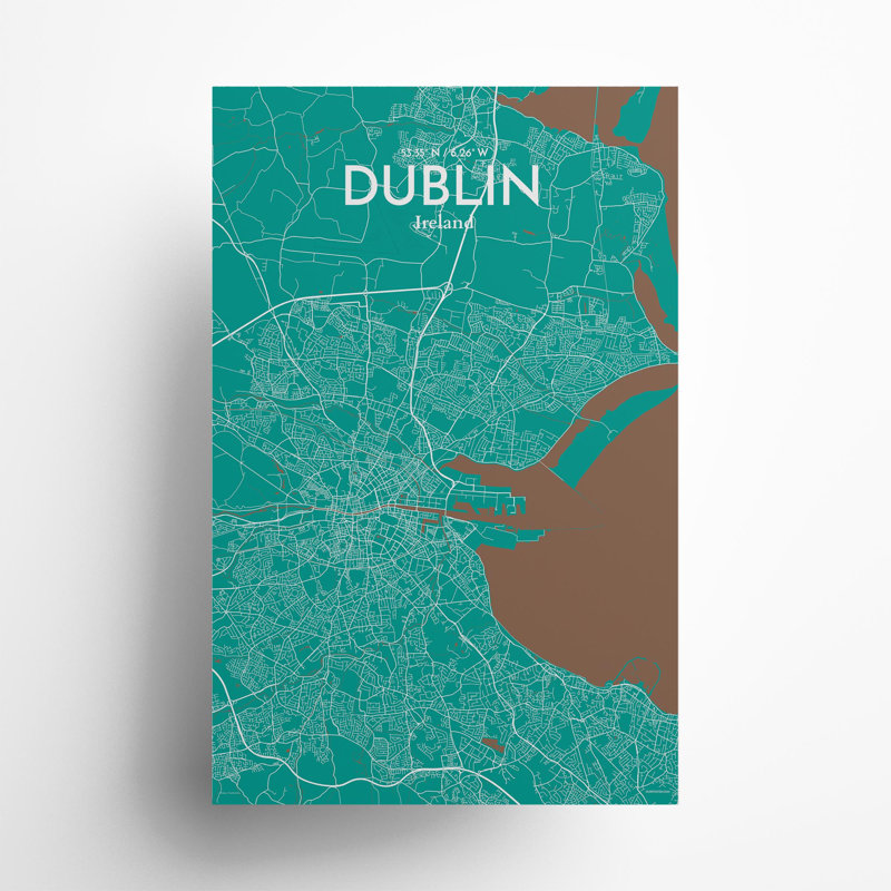 Dublin City Map In Nature - No Frame Print, 17cm H x 11cm W x 0.05cm D