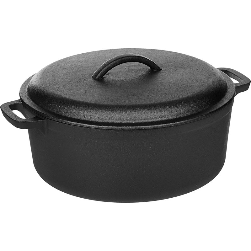Black 7-Quart Cast Iron Round Dutch Oven with Lid