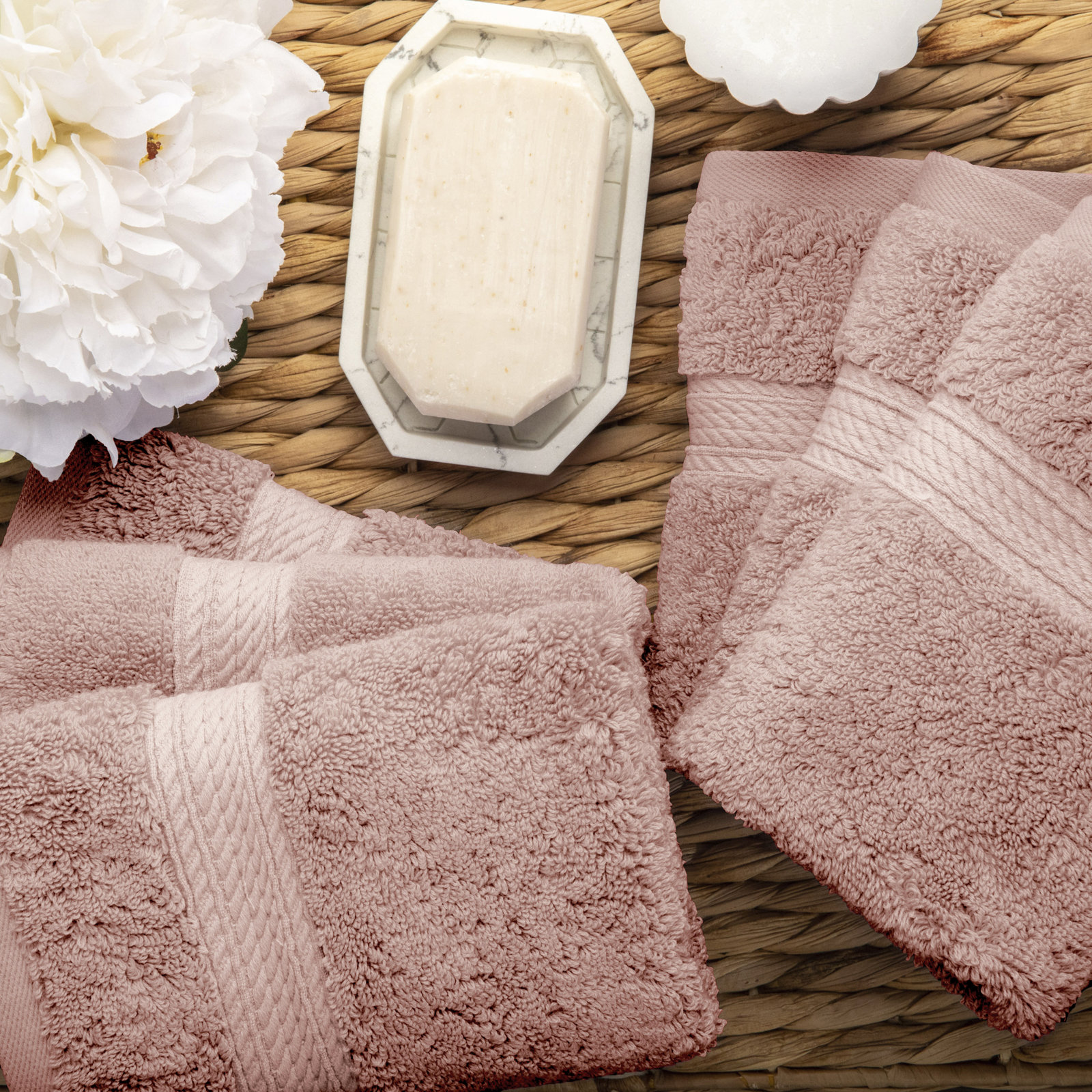 Egyptian Cotton Washcloth Set, Muted Mauve, Washcloth - 6 Pack