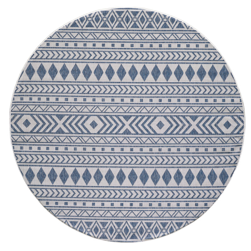Bethaney Striped Indoor / Outdoor Area Rug, Round 7'10", Ivory/Blue