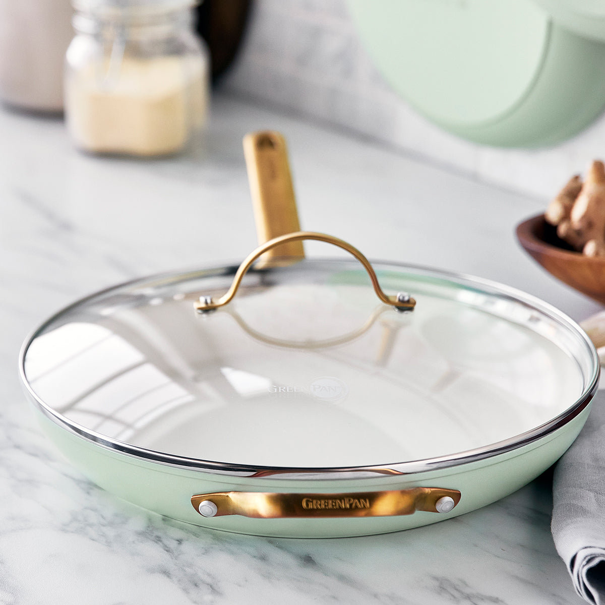GreenPan Reserve 12" Ceramic Frying Pan, Julep/Gold