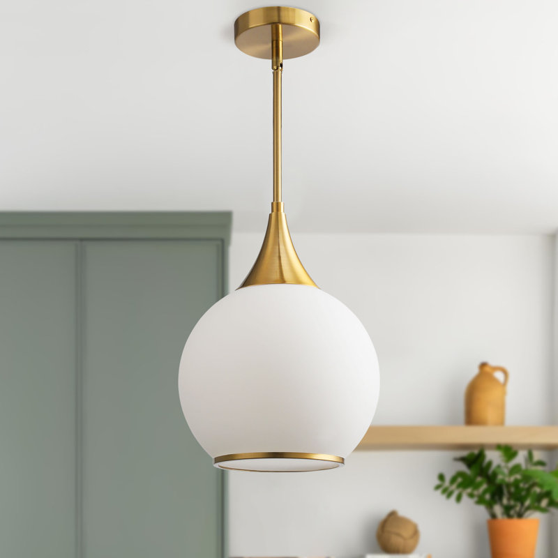 Luminaire suspendu simple en or brossé à 1 lumière avec verre de lait