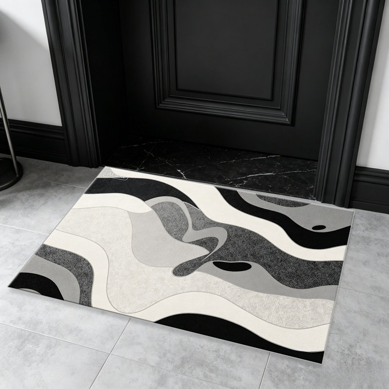 Black & White Abstract Wave carpet-easy to clean, machine-washable, soft and comfortable; suitable for door mats, kitchens, living rooms, bedrooms, corridors, and laundry areas. Easy to clean, durable carpet for home decoration.