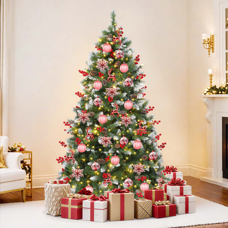 Arbre de Noël artificiel enneigé 6 pi avec pommes de pin et baies, H 6 pi