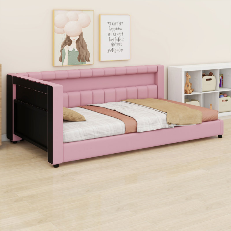 Comfort Upholstered Platform Bed with LED Lights and USB Charging Station, Extra-long Twin, Pink