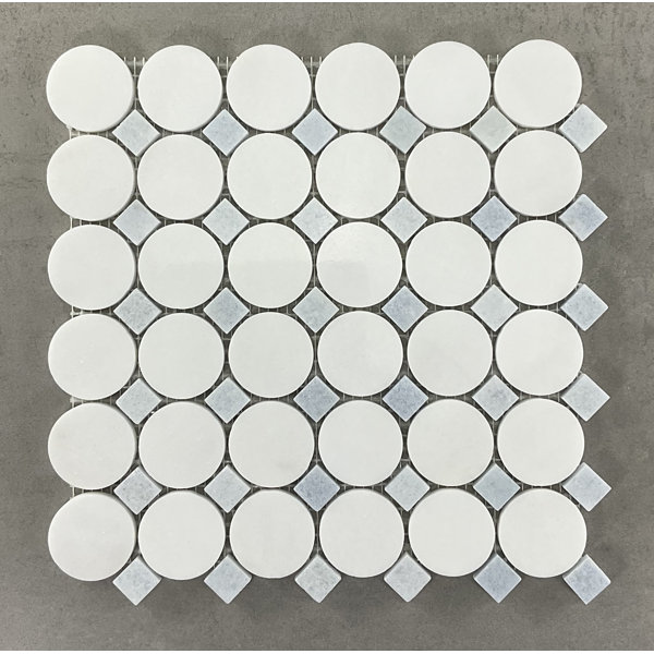 1 3/4" Thassos White Marble Circle With Dot Mosaic Floor And Wall Tile