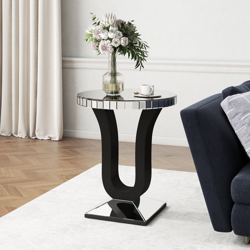71 CM Tall Pedestal Side Table with Mirrored Glass Top