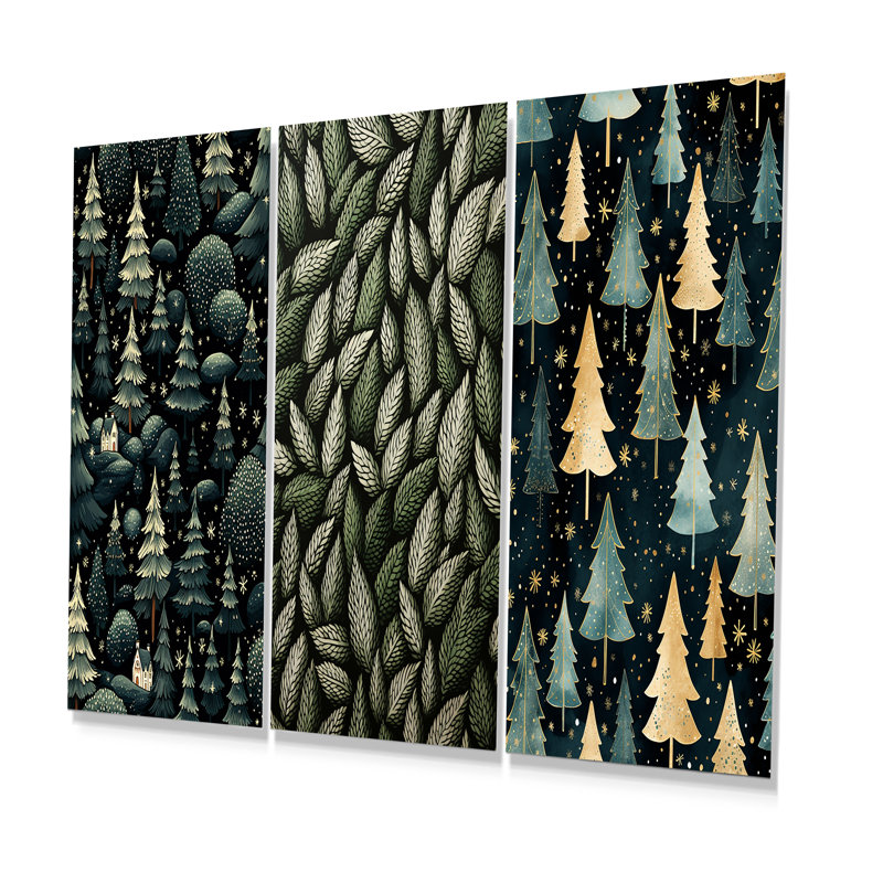 Christmas Pine Tree Pattern I - Tree Pine Metal Wall Art Prints Set Of 3, 28" H x 36" W