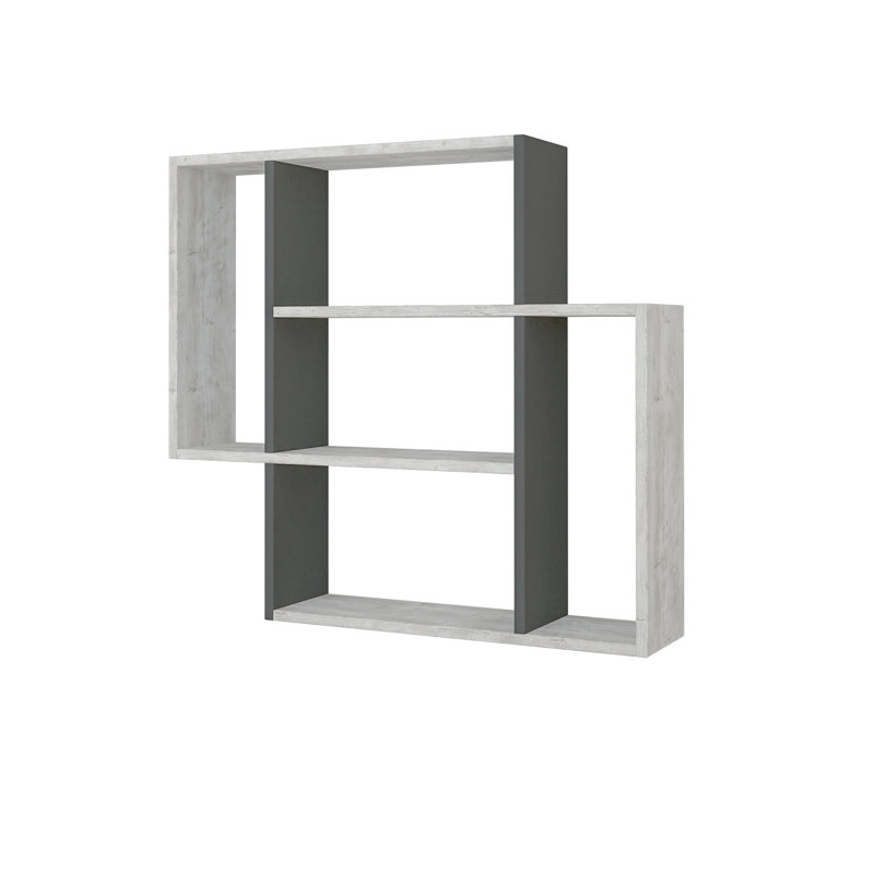 4 Piece Square Floating Shelf, Antique White/Anthracite