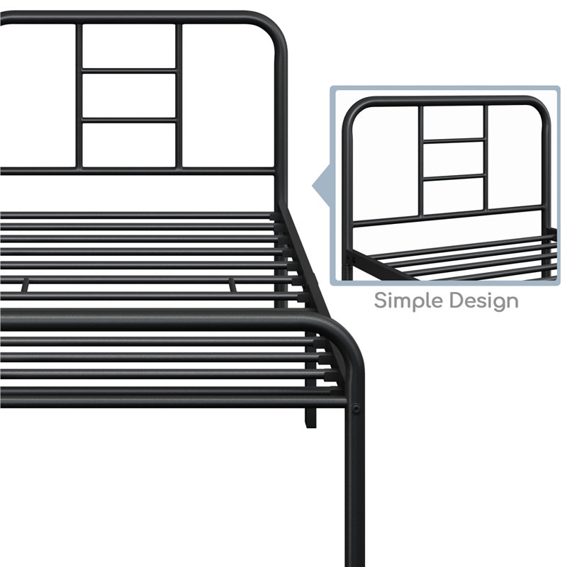Metal-Framed Bed with High Headboard, Single (3'), Black