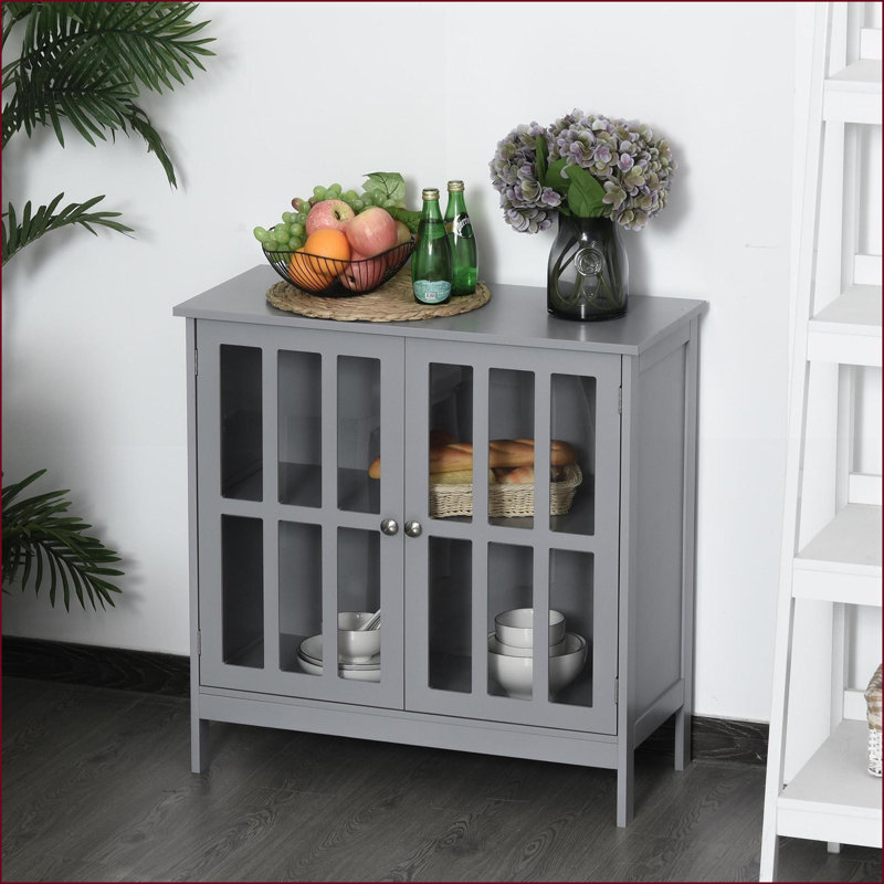 Sideboard Buffet, Gray Multipurpose Storage Cabinet with 2 Acrylic Doors | MDF Construction, 31.5" L x 14.25" W x 31.5" H