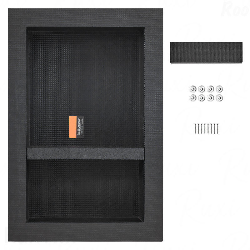 16"x24" Black Tile-Ready Shower Niche with Double Shelves