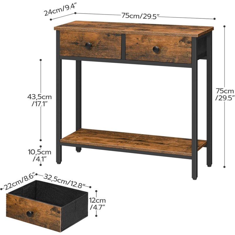 Narrow Console Table With 2 Fabric Drawers Entryway Table With 2 Tier Storage  Thin Sofa Table Side Table For Living Room Hallway Rustic BF71XG01