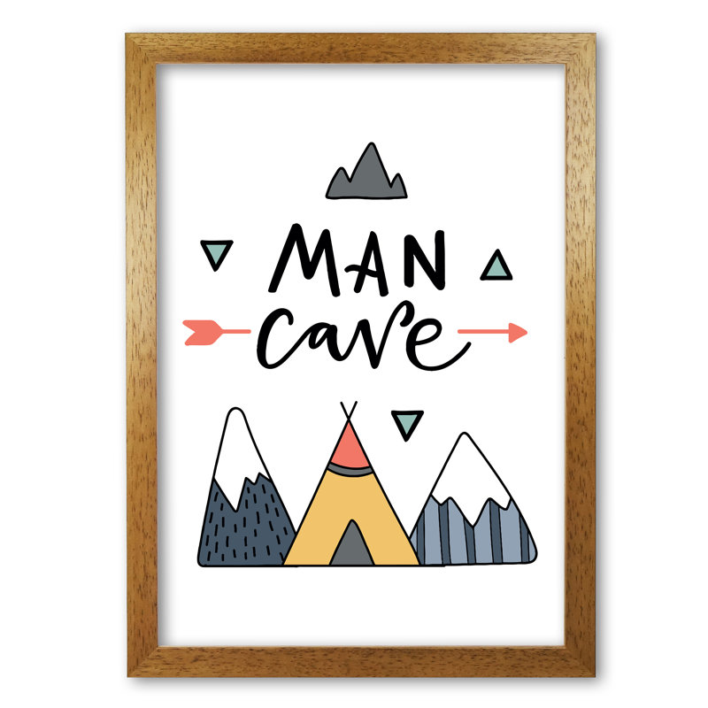 Man Cave Mountains - Print, 30 cm H x 21 cm W x 5 cm D, Honey Oak Frame