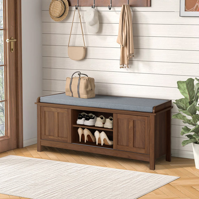 10 Pair Shoe Storage Bench With Adjustable Shelf And Cushion