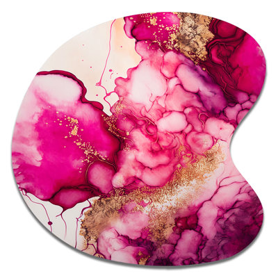 Serenity In Rasberry Blush V - Abstract Liquid Ink Drop Shape Assymterical Metal Wall Art