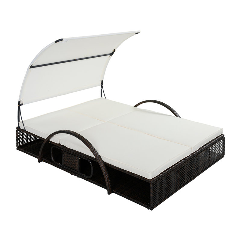 Chaise longue d'extérieur en acier avec dossier réglable, Beige