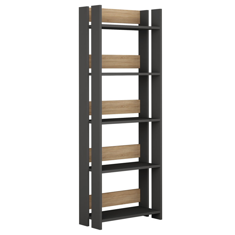 Chaney 155 cm H x 57 cm W Standard Bookcase, Anthracite/Oak