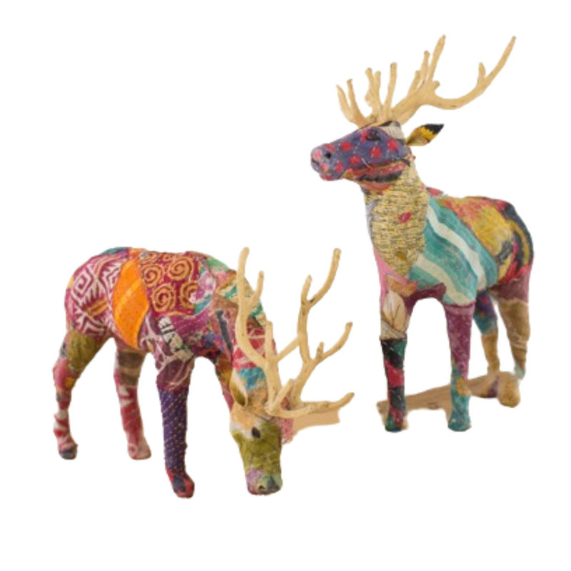 2 Piece Kantha Covered Reindeer Set
