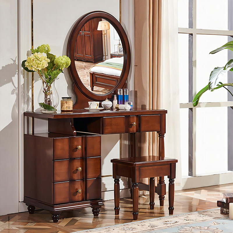 Vintage Multi-Functional Storage Solid Wood Vanity Table