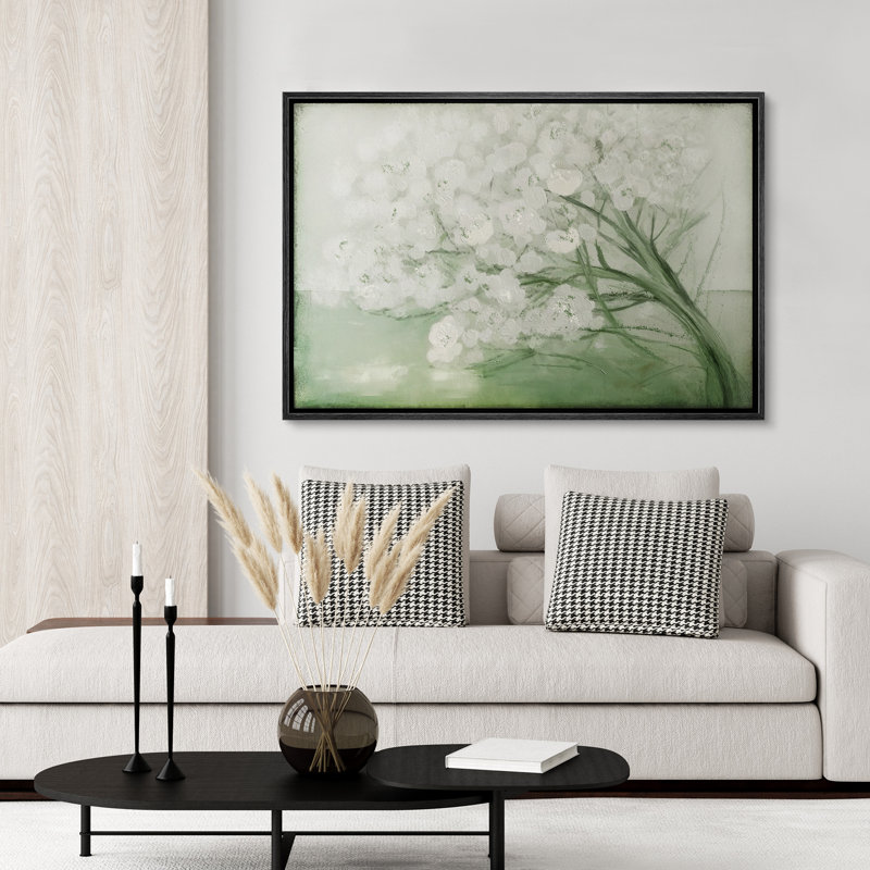 Abstrait sauge vert blanc, art floral botanique, minimaliste moderne, décoration murale bohème, Noir, H 24 po x l 36 po