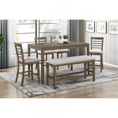 Élégante table de salle à manger à hauteur de comptoir 6 pièces avec banc et chaises