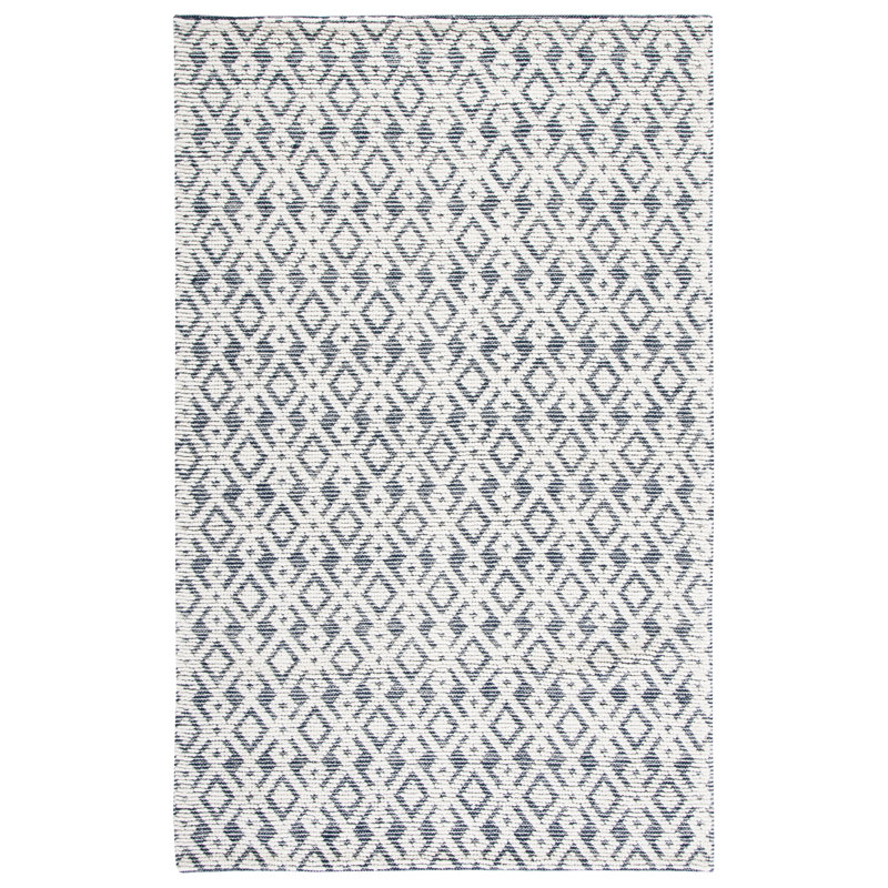 Tapis ivoire / bleu marine tissé à la main Burhardt, Rectangle de 5 pi x 8 pi
