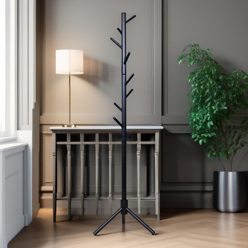 Sparacino 8 - Hook Adjustable Coat Stand Free Standing Hallway Entryway Furniture, Black