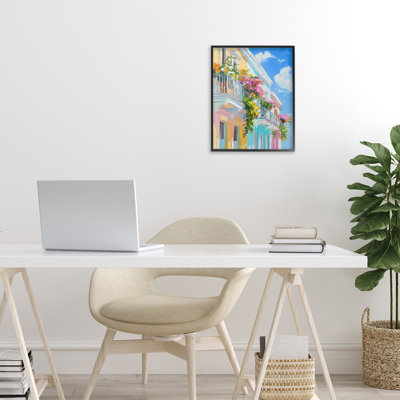 Hanging Flowers Balcony Framed Giclee, design by Franklyn Gregory