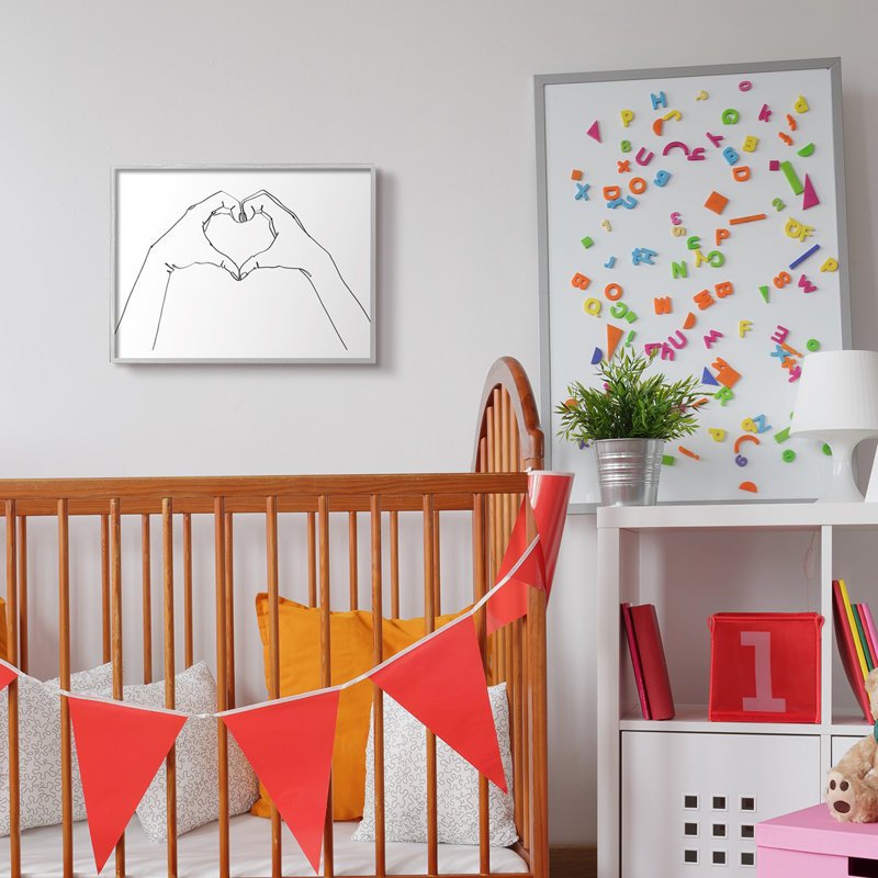 Pose en forme de cœur minimaliste noir et blanc, H 16 po x l 20 po x P 1,5 po, Estampe numérique Farmhouse