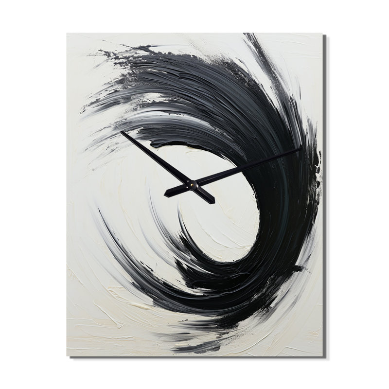 Essentiel essentiel d'être noir et blanc abstrait I - Peinture abstraite horloge murale surdimensionnée, Petit