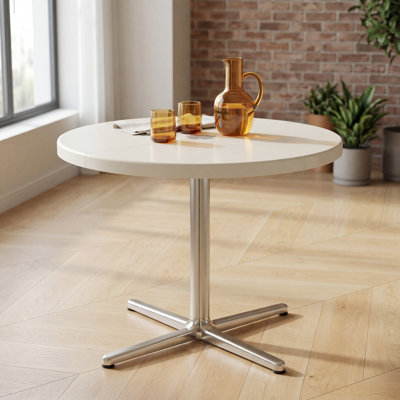 Modern Minimalist 4-Panel Foldable Round Dining Table, Space-Saving Convertible Desk with Aluminum Alloy Base, 37.4" Extendable Table for Small Apartments, Home Office & Cafe