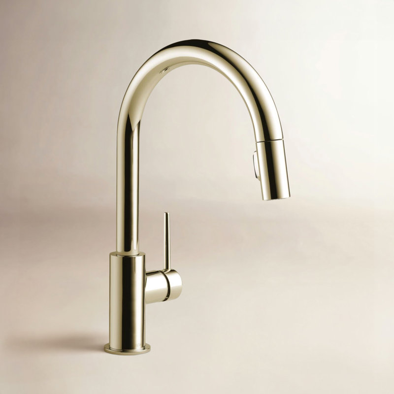 Robinet d'évier de cuisine à bec rétractable Delta, robinet de cuisine à poignée simple Delta, Nickel poli
