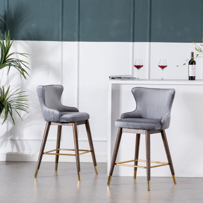 Leland Fabric Upholstered Counter Height Wingback Stools, Set Of 2