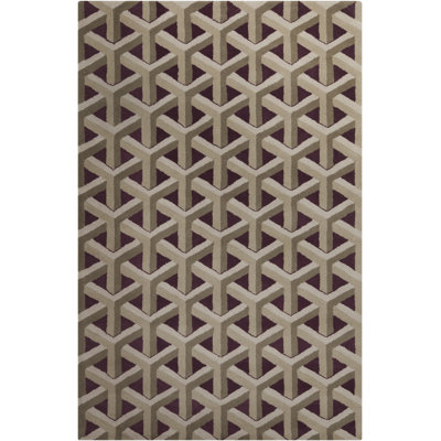 Tapis moderne taupe et mauve à motif géométrique 3D touffeté à la main Ailey
