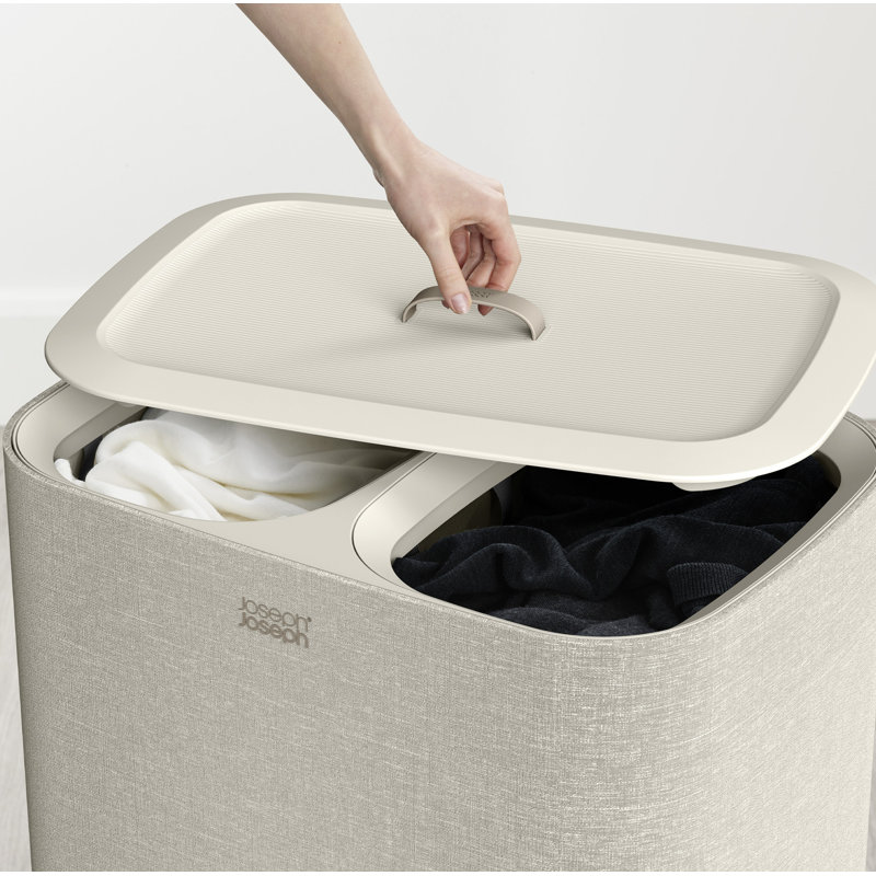 Joseph Joseph Tota Laundry Hamper Separation Basket with Lid, 90-Liter (15.75" x 22.25" x 28"), Ecru