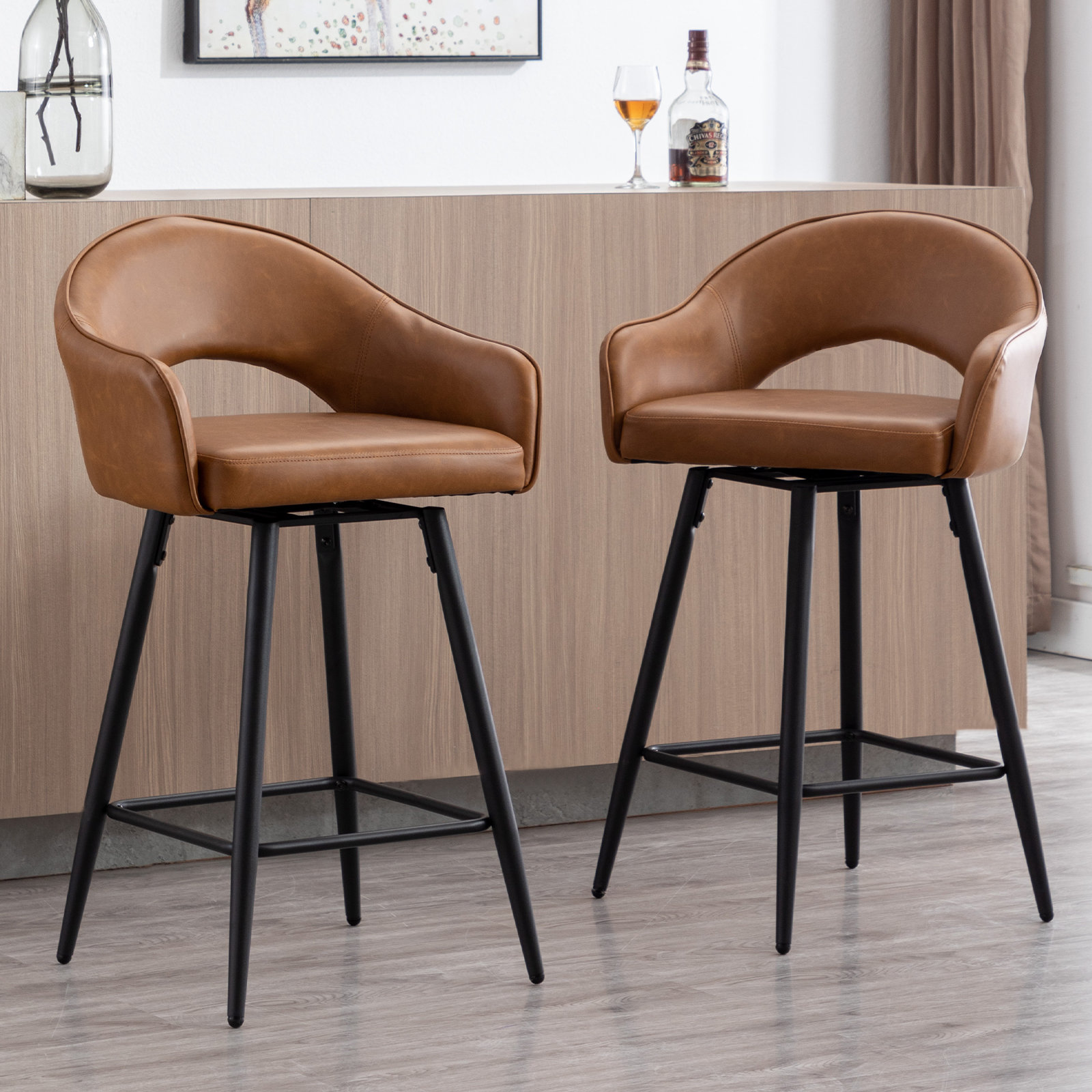 Set of 2- Brown Counter Height Island Stools