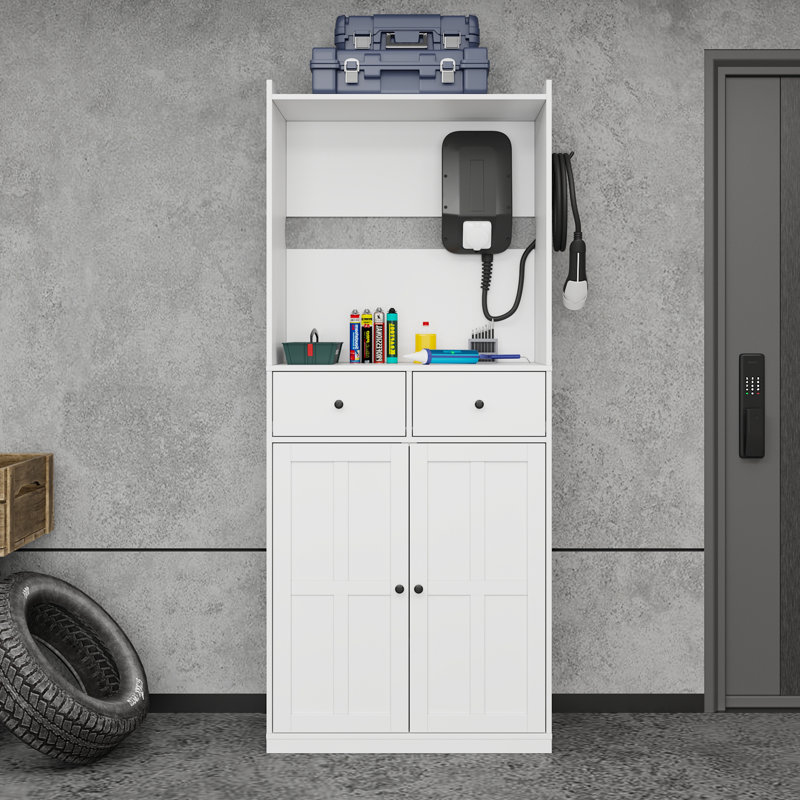 74.2"H Garage Storage Cabinet With 2 Drawers & 2 Doors,Built-In Charger Organizer