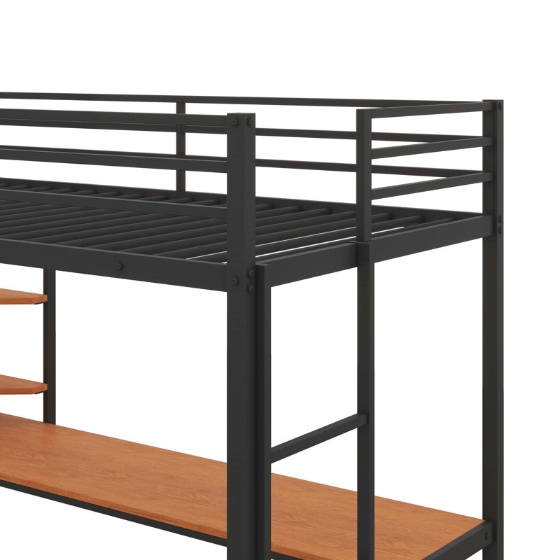 Lit mezzanine simple en métal avec bureau et tablette, structure de lit en métal, Noir