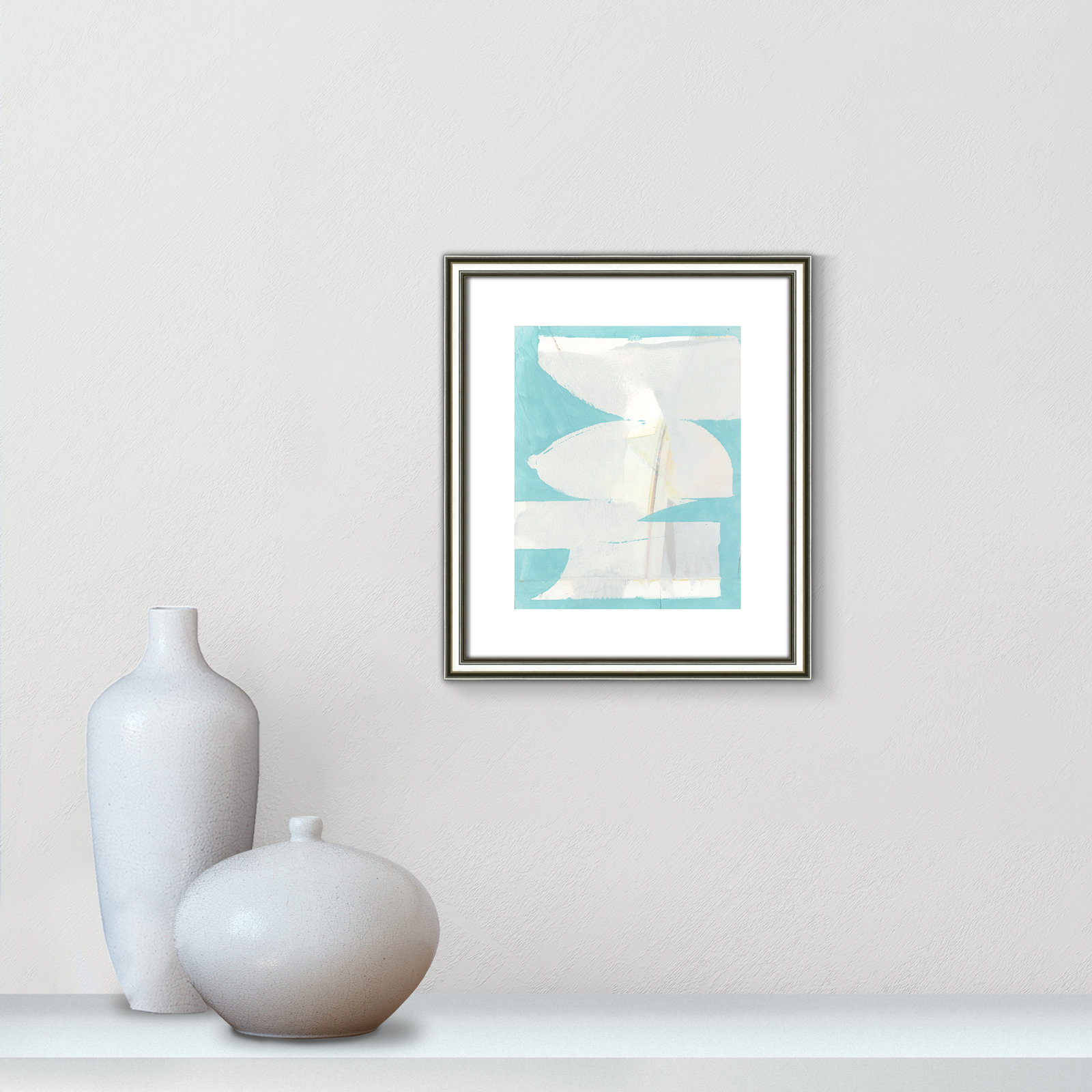 Nara "Carve I" Painting, Silver Framed Paper, 16.25" H x 14.25" W x 0.88" D