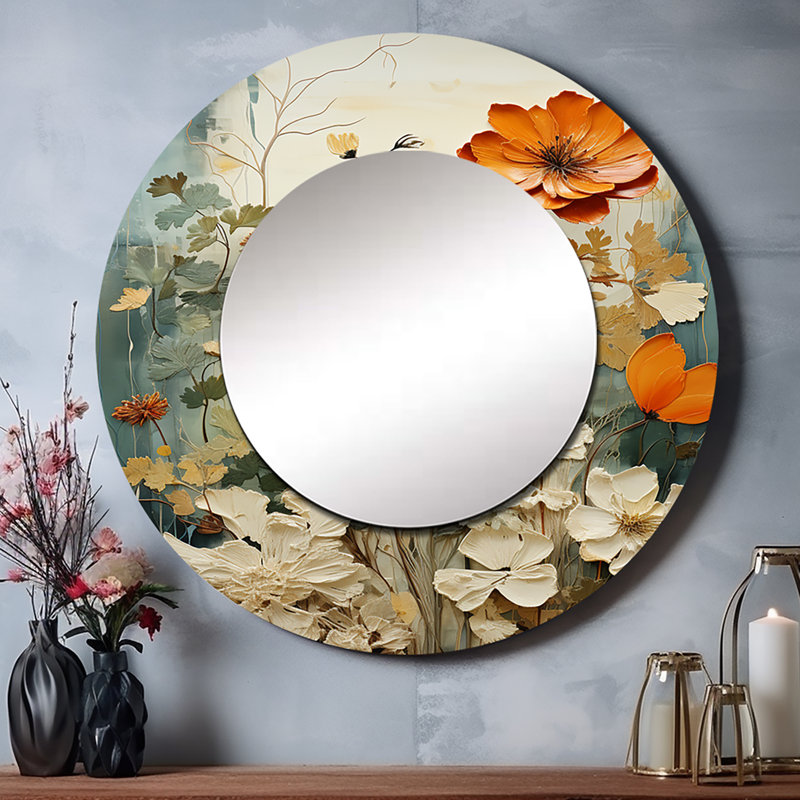 «Raghida Natures Symphony», miroir unique de collages abstraits, grand miroir mural rond moderne, impression d'art en métal