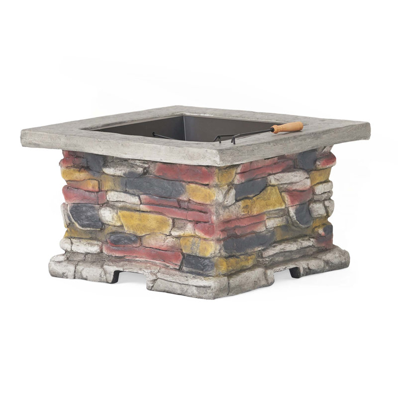 28" Concrete Wood Burning Outdoor Fire Pit Table With Lid, Stone Gray